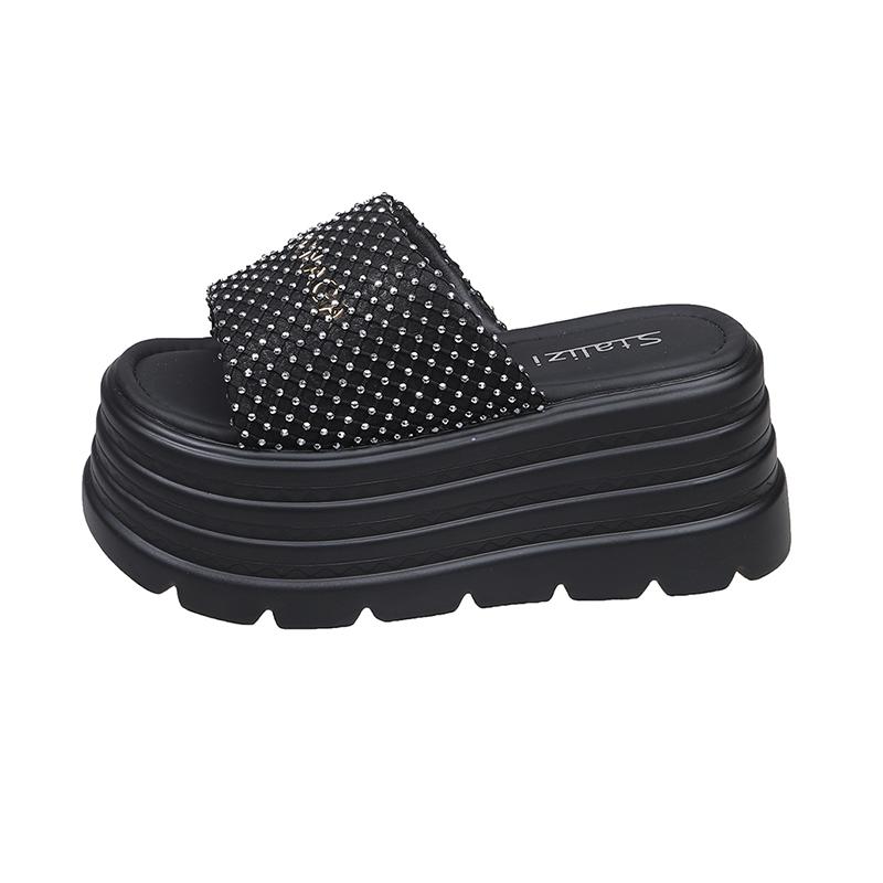 Fashion 8.5CM Casual Wedge Slippers Women Crystal New Summer Platform Sandals Woman Open Toe Comfortable Female Chunky Beach Slippers