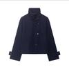 Womens Casual Stand Collar Long Sleeve Solid Color Commute Jacket Outerwear