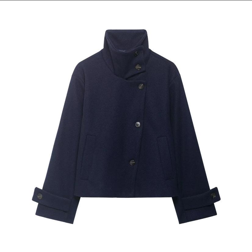 Womens Casual Stand Collar Long Sleeve Solid Color Commute Jacket Outerwear
