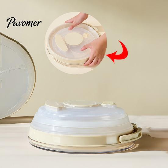 Reusable Microwave Plate Cover Collapsible Splatter Cover, with Foldable Heat Resistant Handle, Easy Clean Screen Oven Safe Plastic Lid, for