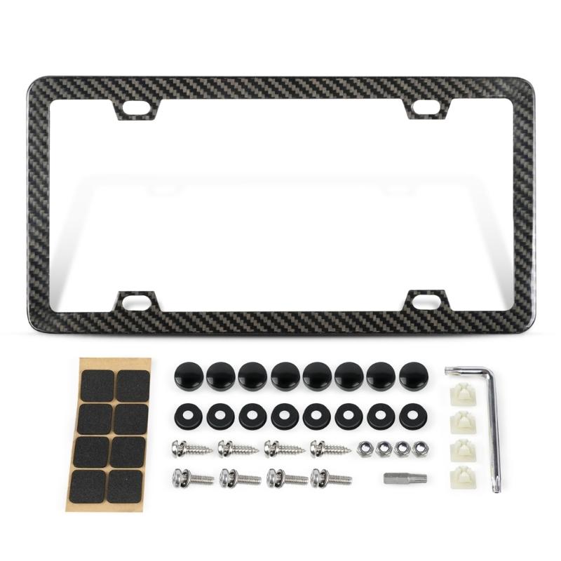 Автомобильная рамка для номерного знака Автомобильная рамка для номерного знака из углеродного волокна 4 отверстия Водонепроницаемая крышка номерного знака с винтами