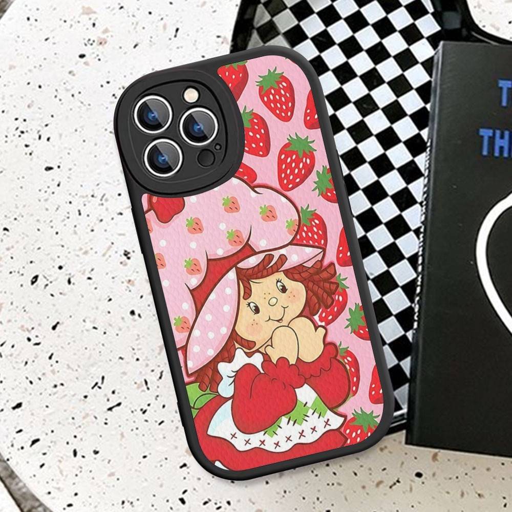 Cartoon Girl S-Strawberry S-Shortcake Phone Case For IPhone 16 15 14 11 12 13 Pro Max Plus Back Leather Shell