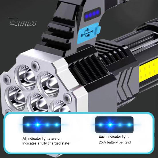 Portable Flashlight Camping High Brightness Multiple Lighting Modes Long Beam Distance Ergonomic Handle with Side Light Waterproof Hunting Emergency