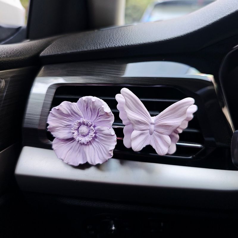 Car Air Freshener with Floral and Butterfly Design, Vintage High-End Style, Vent Decoration, Popular Aroma Diffuser Stone, Car Perfume