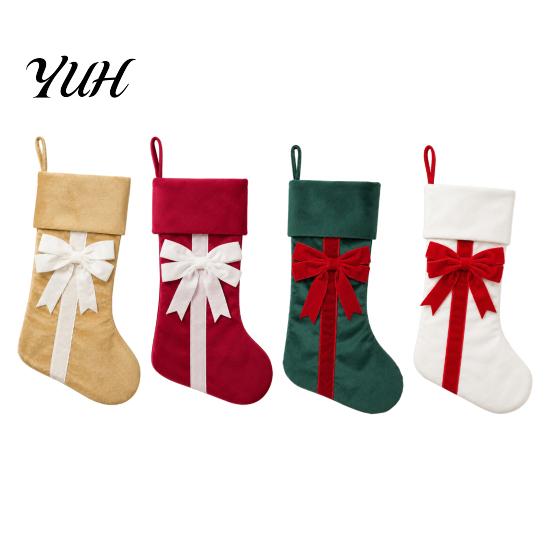 Holiday Home Decorations Christmas Stockings with Bow, 18 Inch Large Velvet Plush Cuff, Gift Storage Bags Hanging Decor for Fireplace And Candy Retro