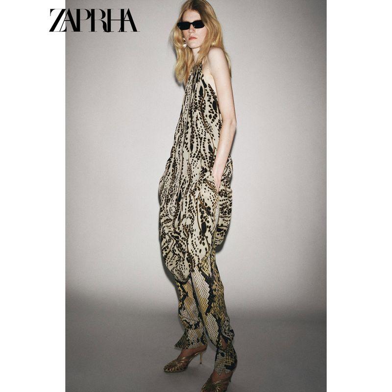 Zaprha 2025 Summer New Fashion Loose Print Sleeveless Neck Collar Backless Dress 2183068