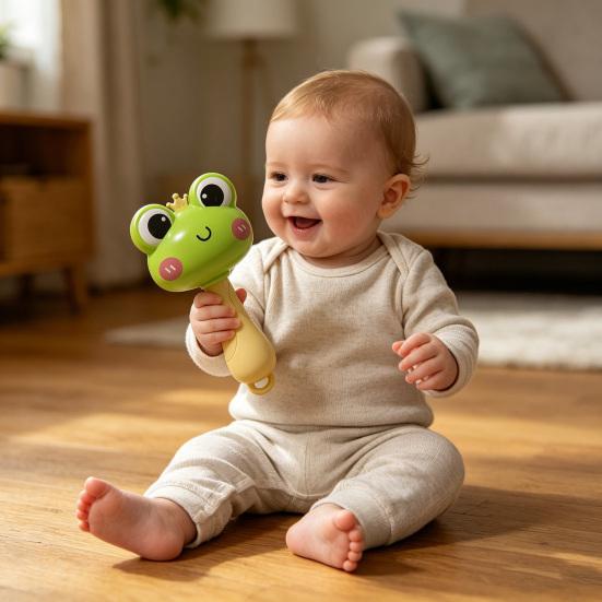 Rattle Baby Toy with Ergonomic Handle Infant Sensory Toy Soft Food-Grade Baby Rattle Baby Hand-eye Coordination Toy