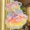 Fashion Fluffy Pet Princess Dress Soft Breathable Dog Rainbow Butterfly Dress Cute Tulle Skirt Dog Wedding Skirts Summer