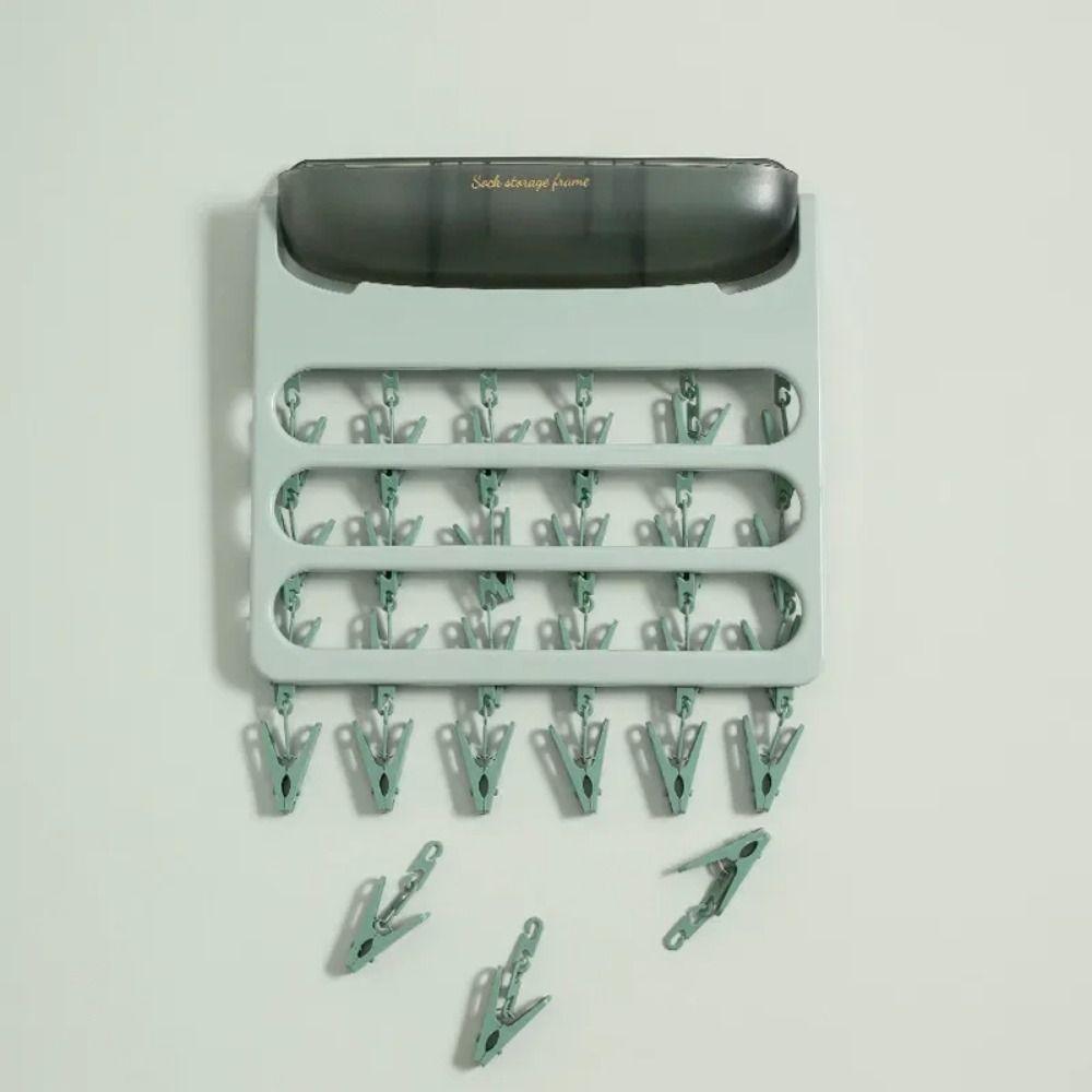 

Складная вешалка для одежды с 24 зажимами, настенные сушилки для нижнего белья, бюстгальтеров, носков, выдвижная сушилка для одежды с мыльницей зелёный