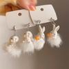 Fashionable Animal Earring White Plush Rabbit Pendant Earrings Women Girls Gift
