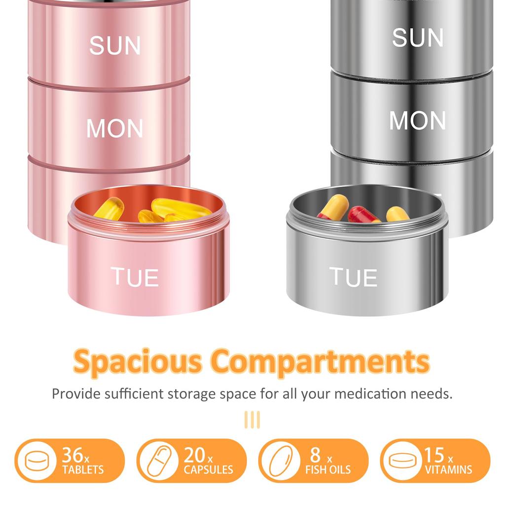 Portable Waterproof Pill Box Weekly Large Aluminum Case Container BPA Free 7 Day Daily Medicine Organizer Holder for Vitamin