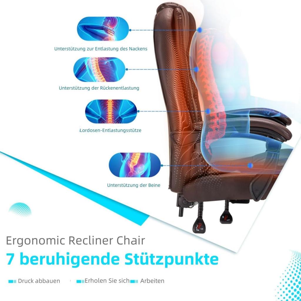 YODOLLA Ergonomic Office Chair with Adjustable Footrest - Reliable and Comfortable Executive PU Leather Chair - Swivel & Height Adjustable - Brown