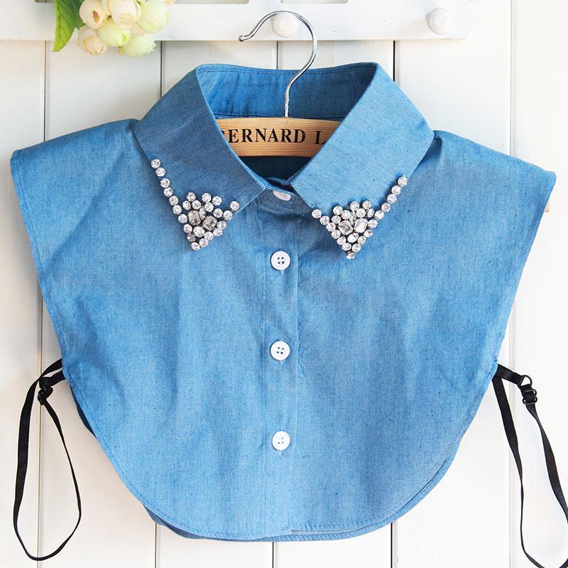 Women s Rhinestone Studded Faux Denim Collar - European  American Style