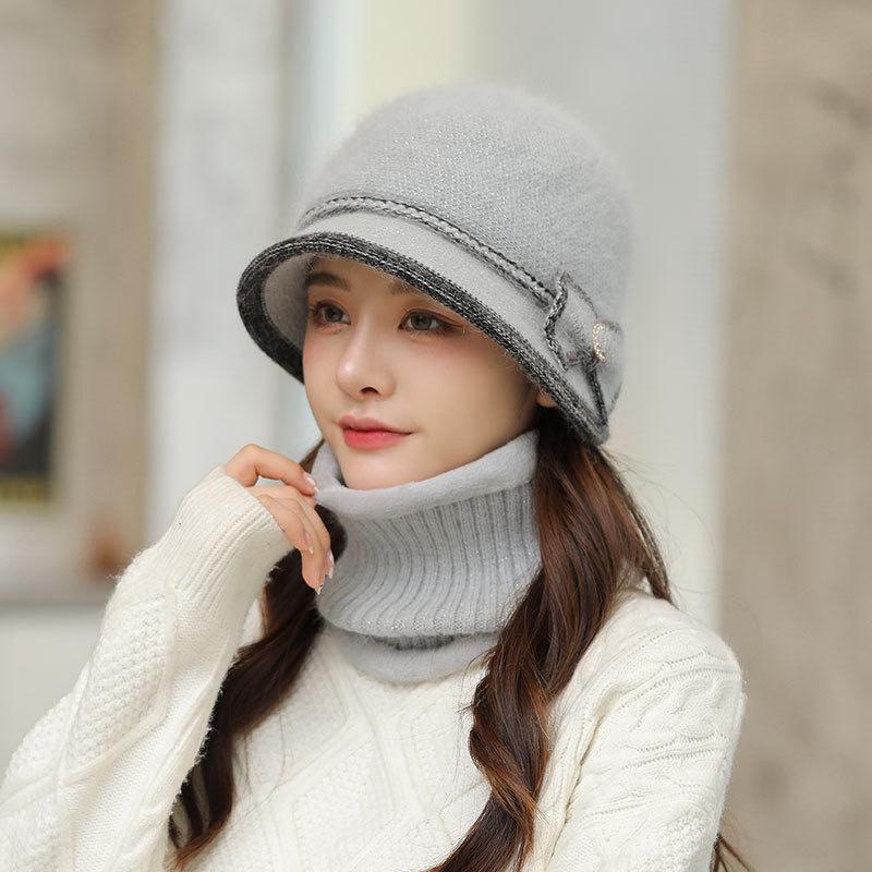 Women's Large Brim Solid Color Bucket Hat - Warm Knit Wool Fisherman Style for Autumn and Winter