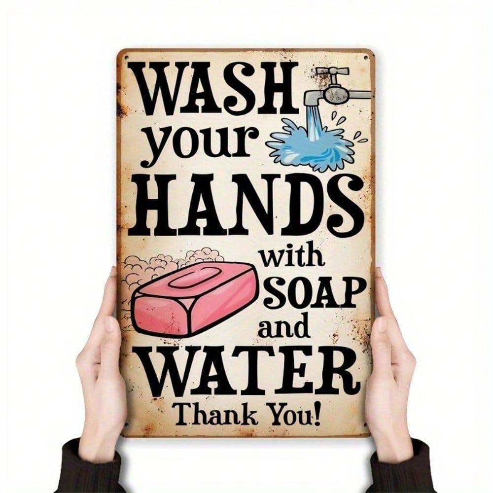 Retro Wash Hands Metal Sign Vintage Bathroom Kitchen Wall Decor Rustic Farmhouse Tin Plaque