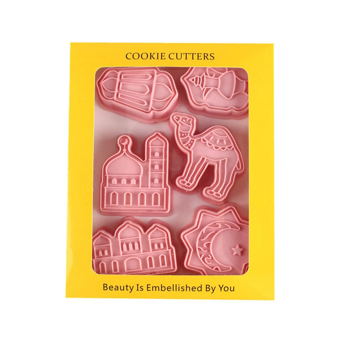 

6Pcs Cookie Cutter Stamp for Eid Mubarak Eid al Fitr Crescent Mosque Teapot Pressable Biscuit Mold Kitchen Baking Pastry Tools