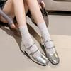 Maogu 2025 Spring French Retro Shallow Mouth Thick Heel Dress Shoes Fashion Silver Square Head Mary Jane Ballet Shoe Low Heels