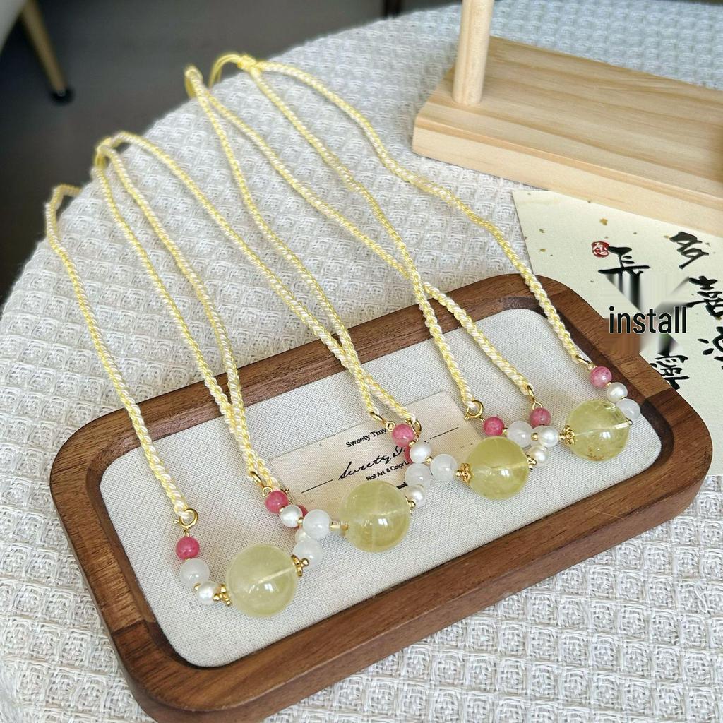 Handmade Autumn Tibetan Braided Cord Necklace with Natural Yellow Crystal Bead