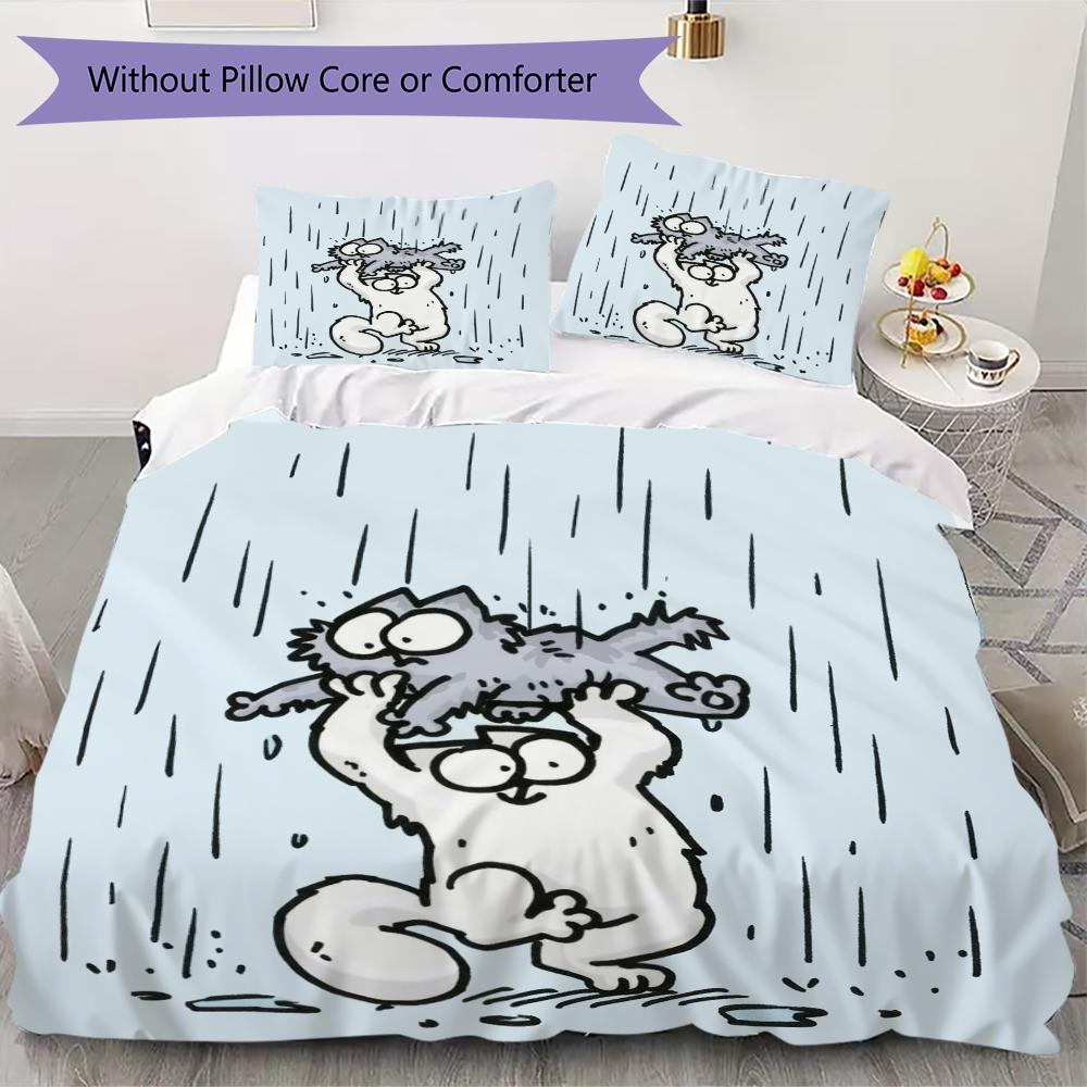 Simon's Cat Muster Bettwäsche Steppset Steppbezug Kissenbezug Heimdekoration Geburtstagsgeschenk (1 * Bettbezug + 2 * Kissenbezug ohne Füllung)