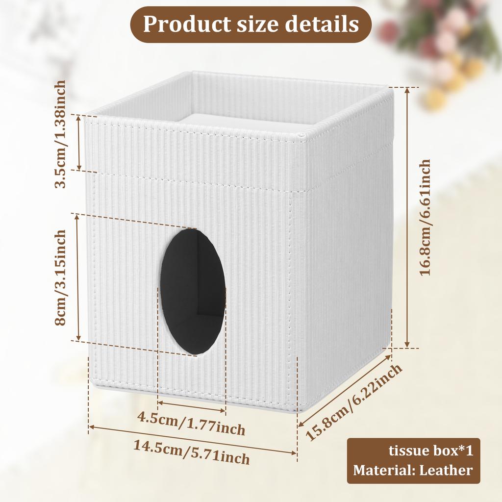 2 In 1 Square Tissue Box Cover PU Leather Cube Facial Tissue Dispenser with Top Tray Desktop Decoration for Home Bathroom Office