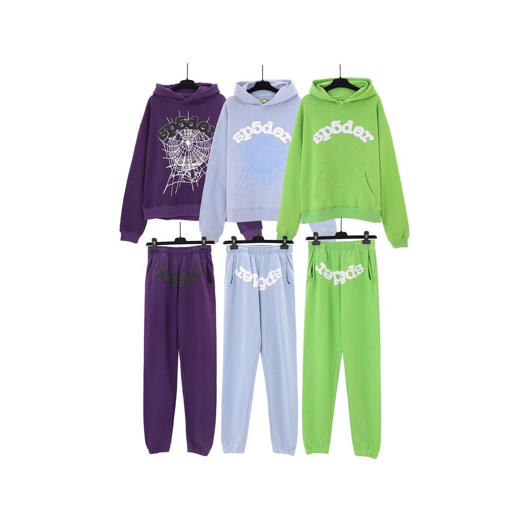 American high street trendy brand Sp5der letter star printed hoodie for men and women of the same sweater pants set wholesale