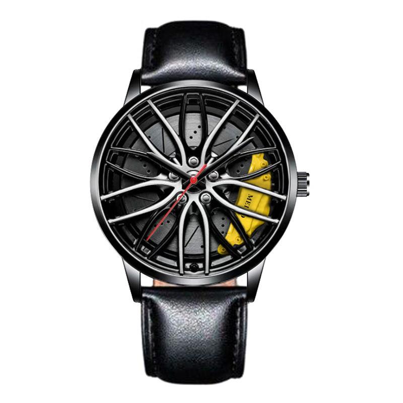Trendy Men's Sports Car Wheel Hub Design Watch with 3D Racing Elements