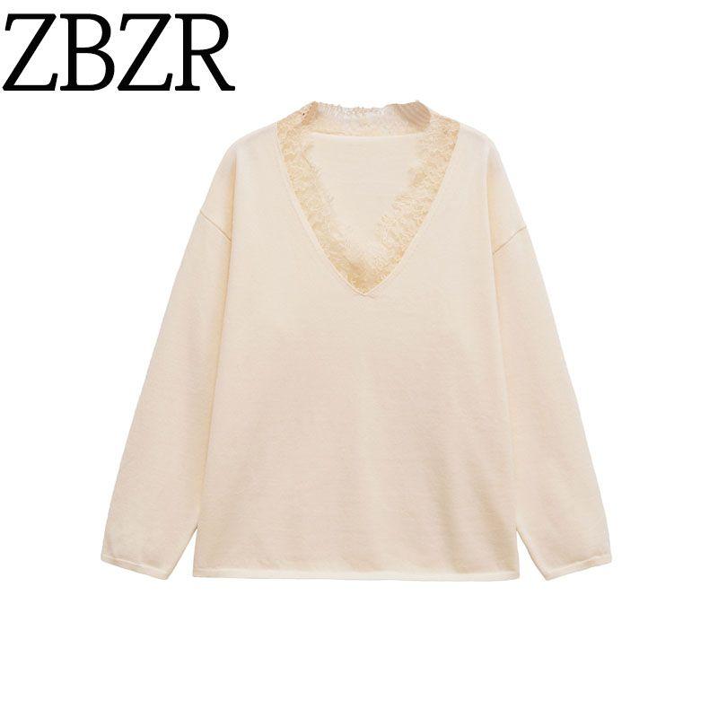 Zbzr Autumn New Women Clothes Western Style Fashion V-neck Long Sleeve Blended Lace Knit 5755125-