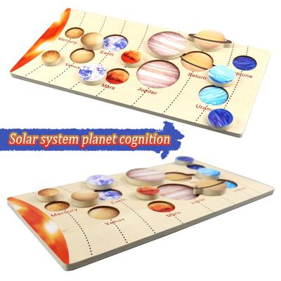 Wooden Planet Puzzles Parish Learning Montessori Toys Kids Moon Phase Change Cognitive World Map Matching Game for 3-6 Years Old