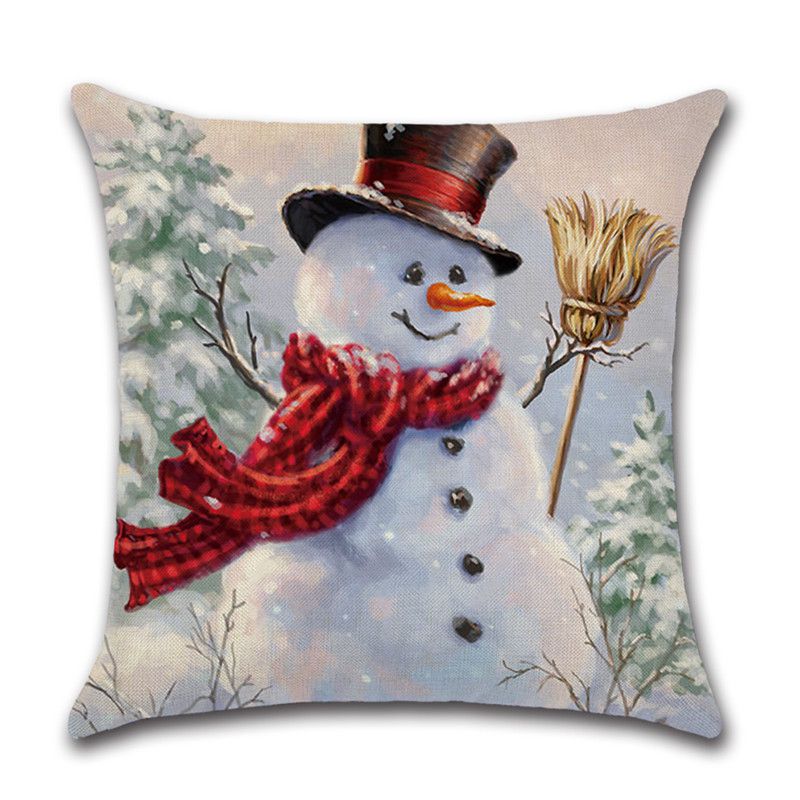Festive Christmas Cushion Cover Featuring Charming Snowman And Santa Claus Design For Cozy Home Decor