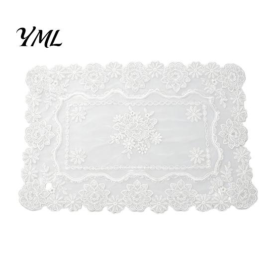 Retro European Style Table Linens Lace Placemat, White Floral Doilies, Embroidered Mat, Elegant Photo Backdrop Prop Sheer Mesh Doily for Tea