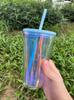 not predrilled 480ml 16oz clear plastic snow globe tumbler snow globe cup with straw and lid