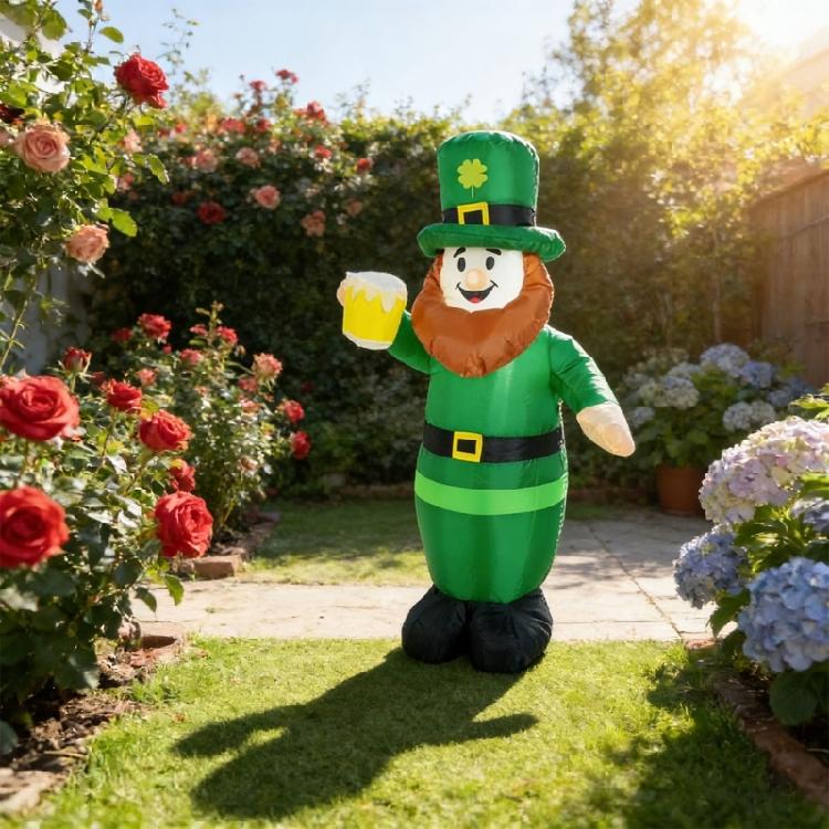 's Highlight Inflatable Leprechaun Decoration 1 Meter Tall Featuring LED Lights In Fan And Ground Stakes For Stability