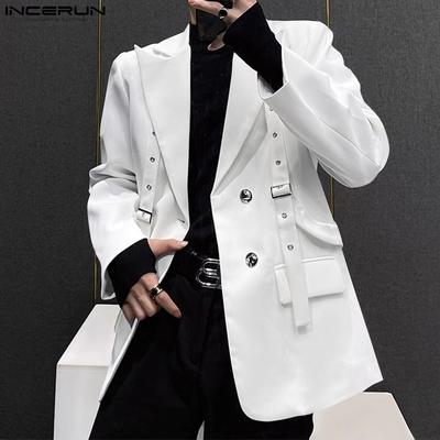 Men Peak Lapel Long Sleeve Shoulder Belt Loose Solid Thin Blazer Coats