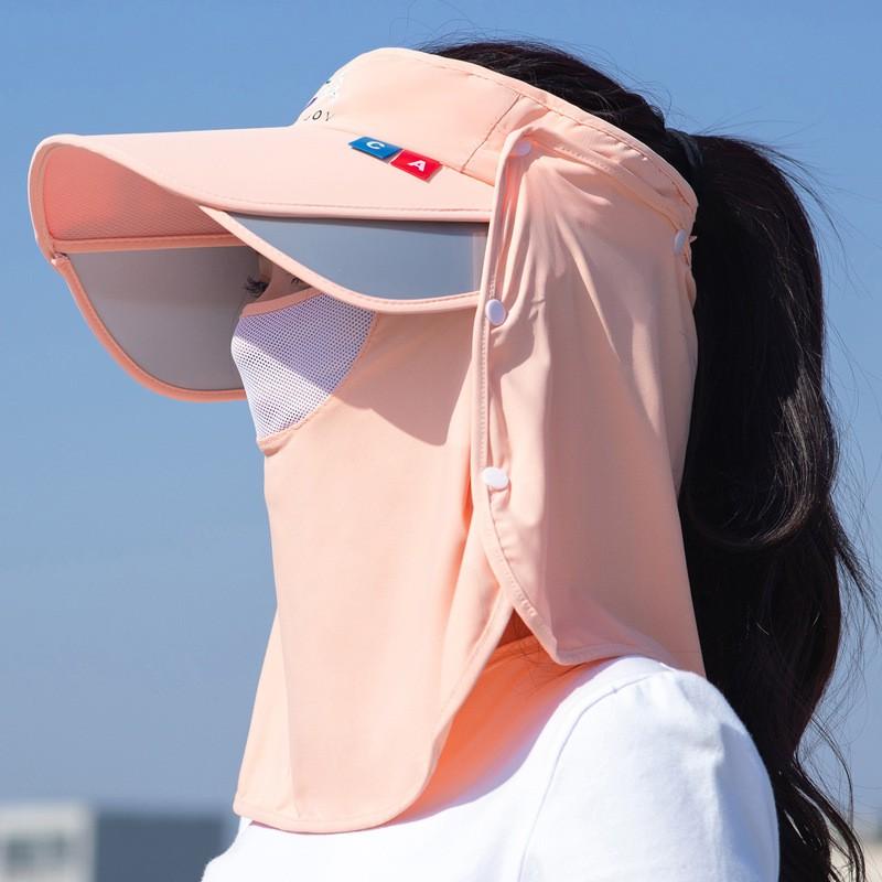 Womens UV Protection Sun Hat With Wide Brim Face Veil Breathable Mesh Visor Cap Beach Cycling Outdoor