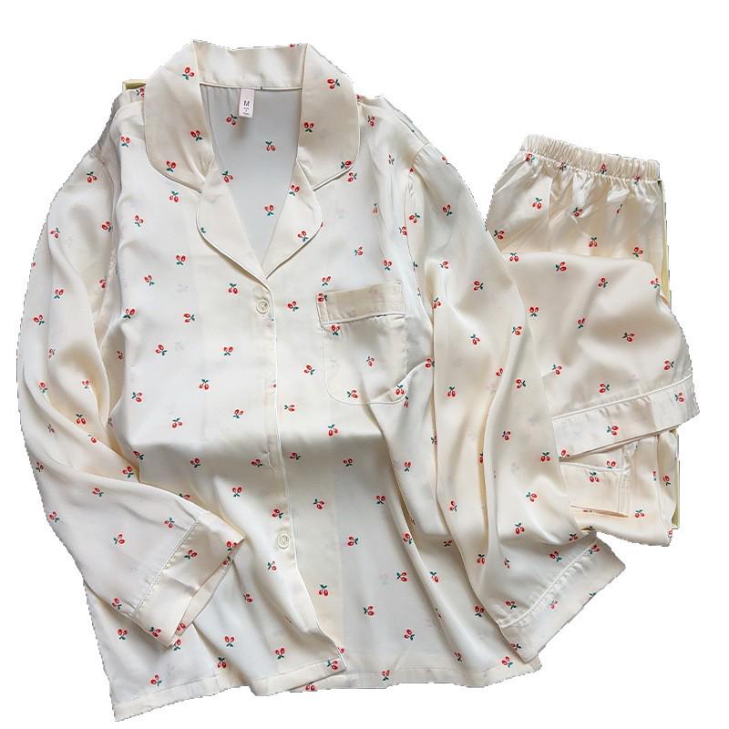 Elegant Women's Ice Silk Pajama Set: Camisole, Long Sleeve, Long Pants - Four-Piece for Spring, Summer, and Autumn