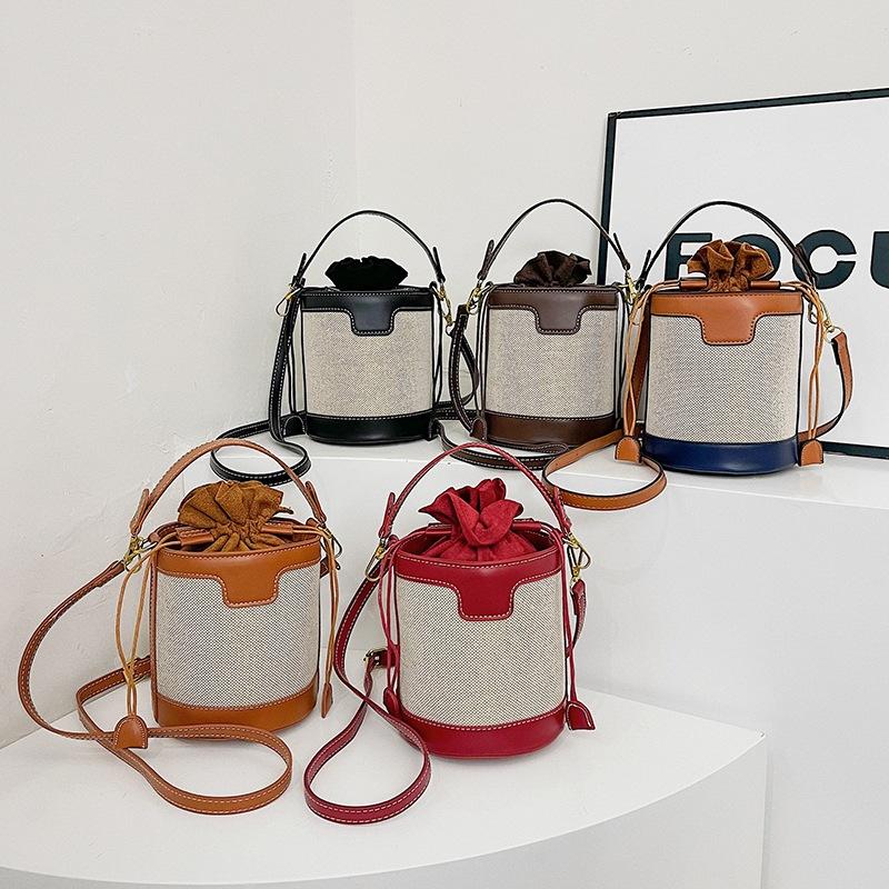 New fashionable contrasting color bucket bag portable shoulder messenger trendy women's bag