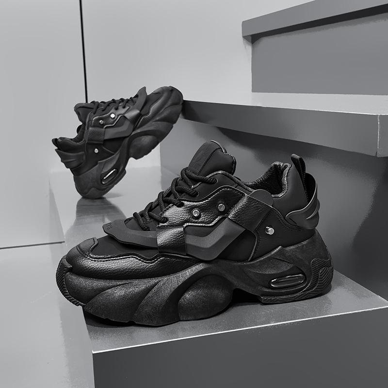 Air Cushion Men'S Sport Shoes Thick Sole Height Increasing Shoes Korean Version Trend Board Shoes Clunky Sneaker Dad Shoes
