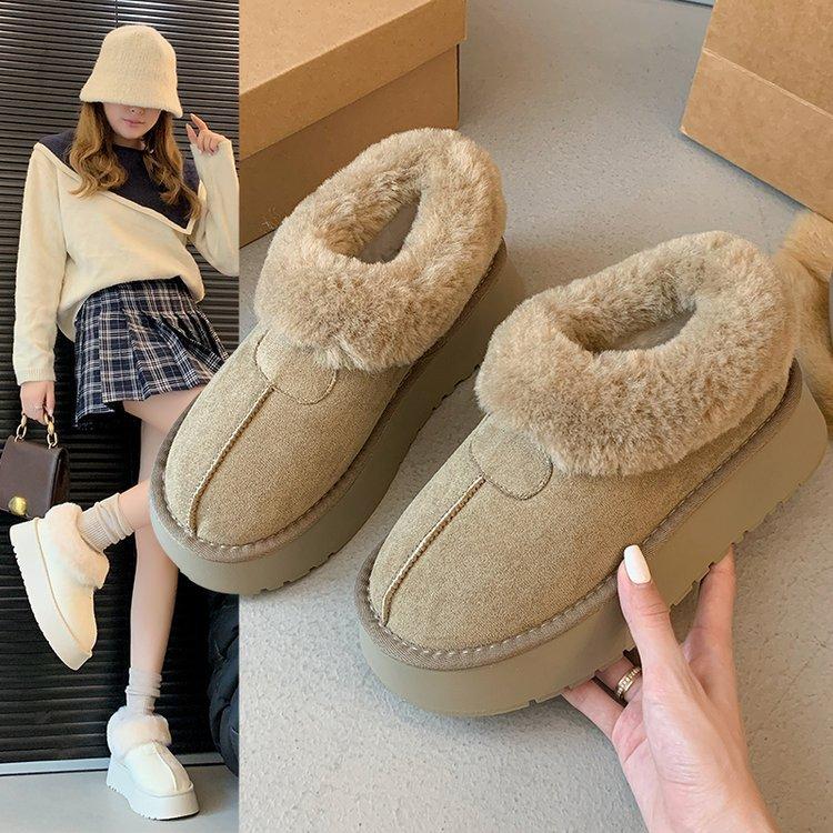 Snow boots women's winter velvet warm fur integrated large cotton shoes Northeast outdoor non-slip thick-soled fluffy shoes