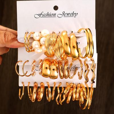 17 Pcs New Exaggerated Gold Color Pearl Earrings Sets Boho European And American Temperament Circle Earring Trendy Jewelry Gifts