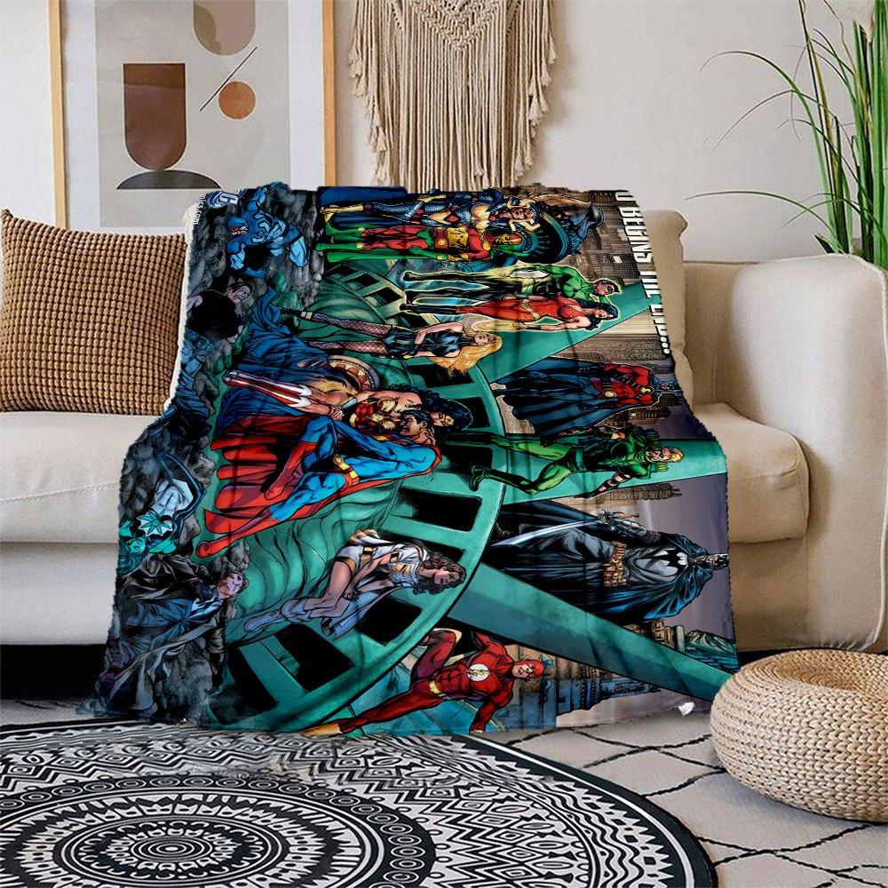 Justice League So Begins The End DC Comics Book Cover Art Print Poster Blanket Flannel Throw Blanket for Sofa, Bed, Travel, Camping, Office