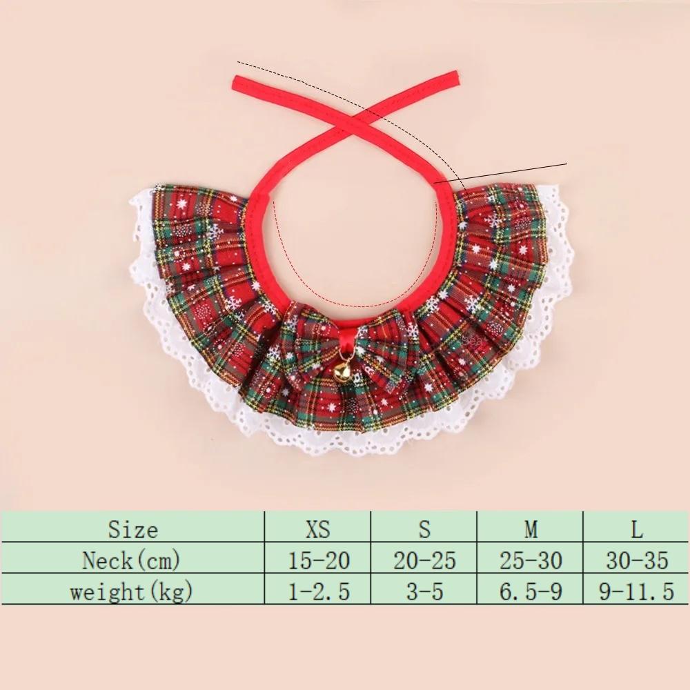 Christmas Plaid Scarf with Bowtie for Pets Dog Cat Neck Warmer with Lace Trim And Pendant Holiday Pet Accessory