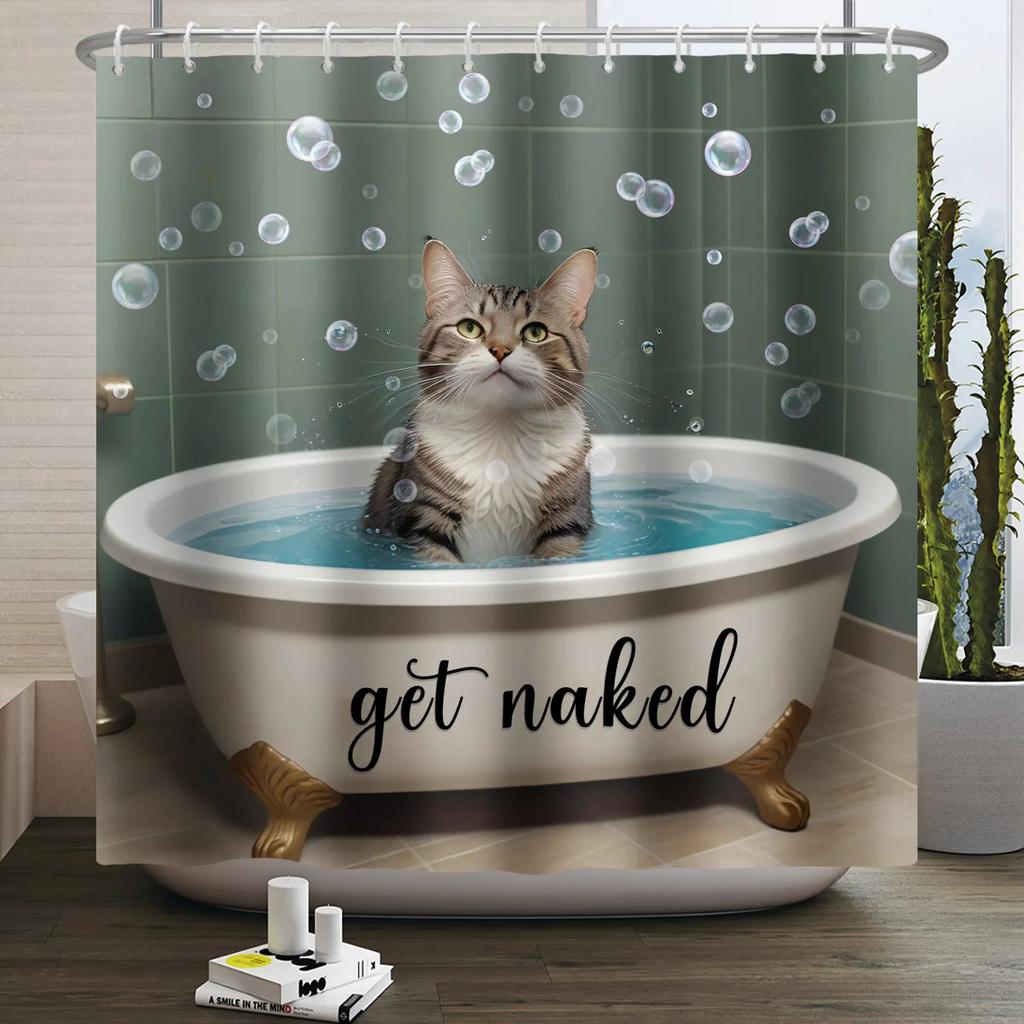 Hrdinský Velký bílý žralok s pistolí Kočka Vtipný sprchový závěs Pro kryt vany Kryt koupelny Koupání Extra velký Široký 12 ks háčků