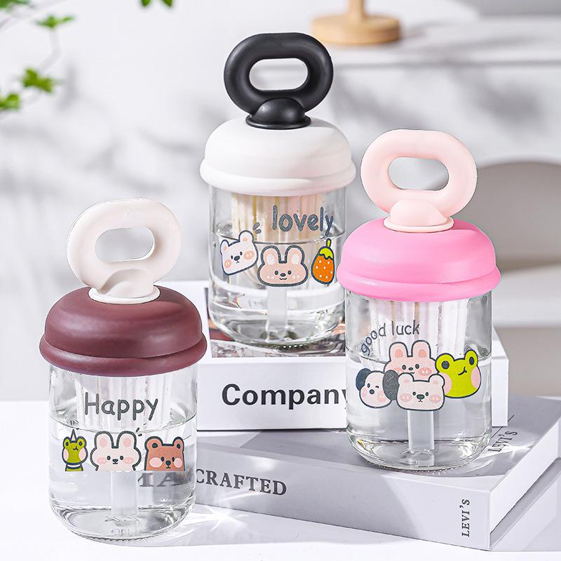 Cute Water Cup for Girls, Good-looking, High-temperature-resistant, Portable, Compact Summer Student Cup with Tea Straw, Glass Cup