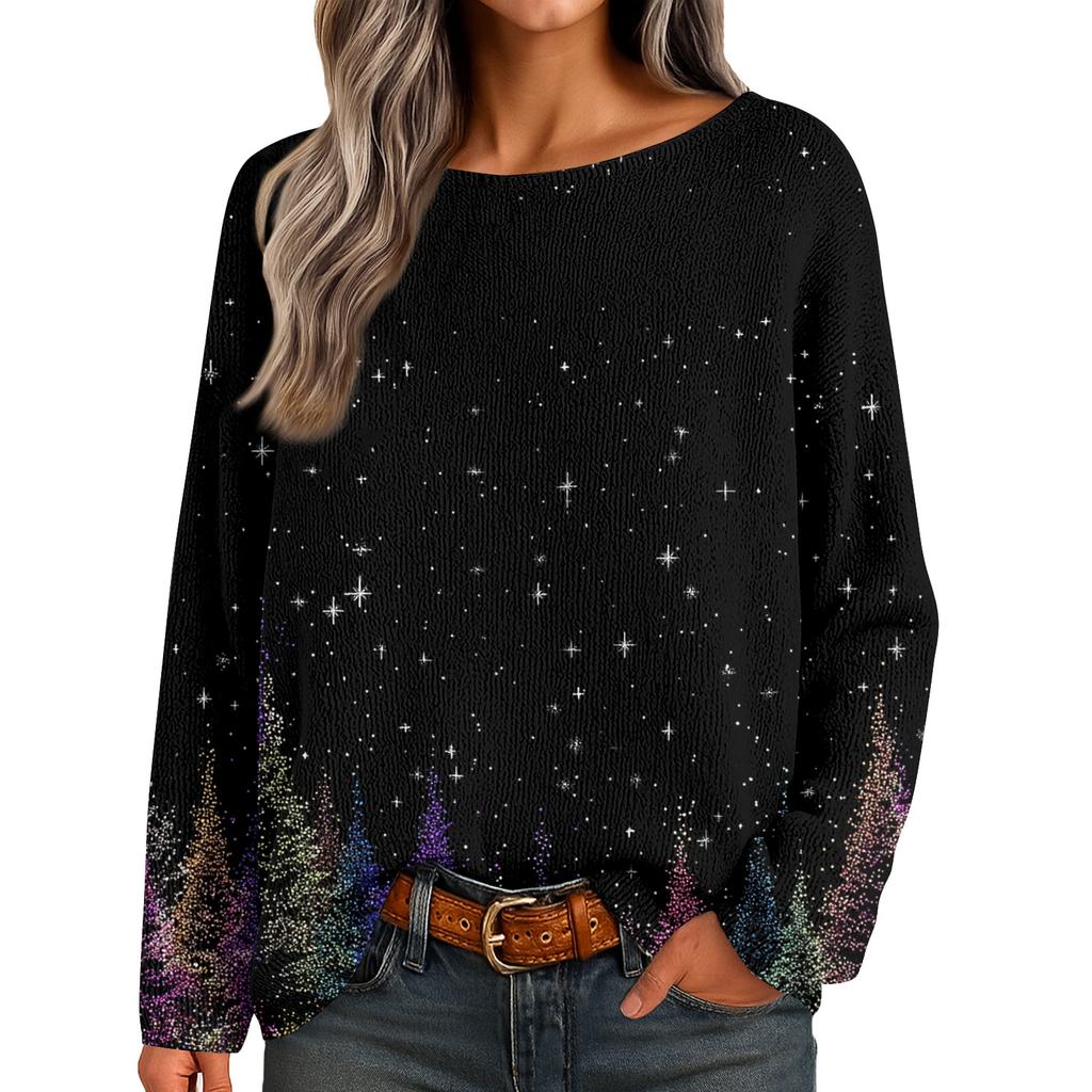 Womens  Fall Sweaters Long Sleeve Print Tops Pullover Sweaters Loose Dressy Casual Basic Clothes