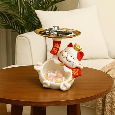 Resin Tray Entry Key Storage Ornaments Model Statue Fortune Cat Key Storage Tray Handicraft Collectible