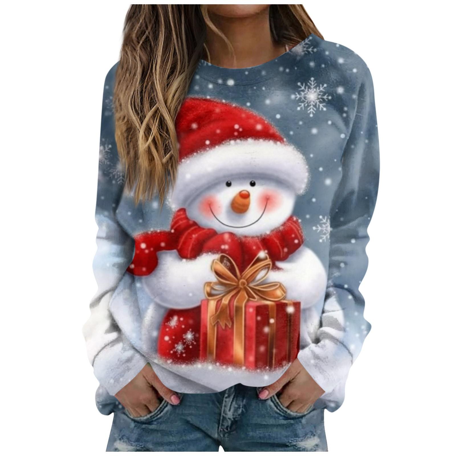 Женская повседневная модная рождественская печать с длинным рукавом и круглым вырезом — фото 3