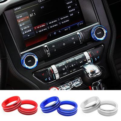 2 Stück Klimaanlage Radio Knopfringe AC Bedienschalter Knopf Dekoring Abdeckung für Ford Mustang 2015-2020 Audio Zierleiste