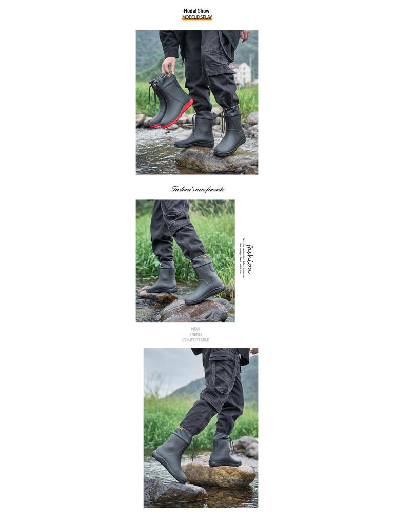 Schwarze wasserdichte Gummi-Regenstiefel mit langem Schaft - Verschleißfeste Outdoor-Sommerschuhe