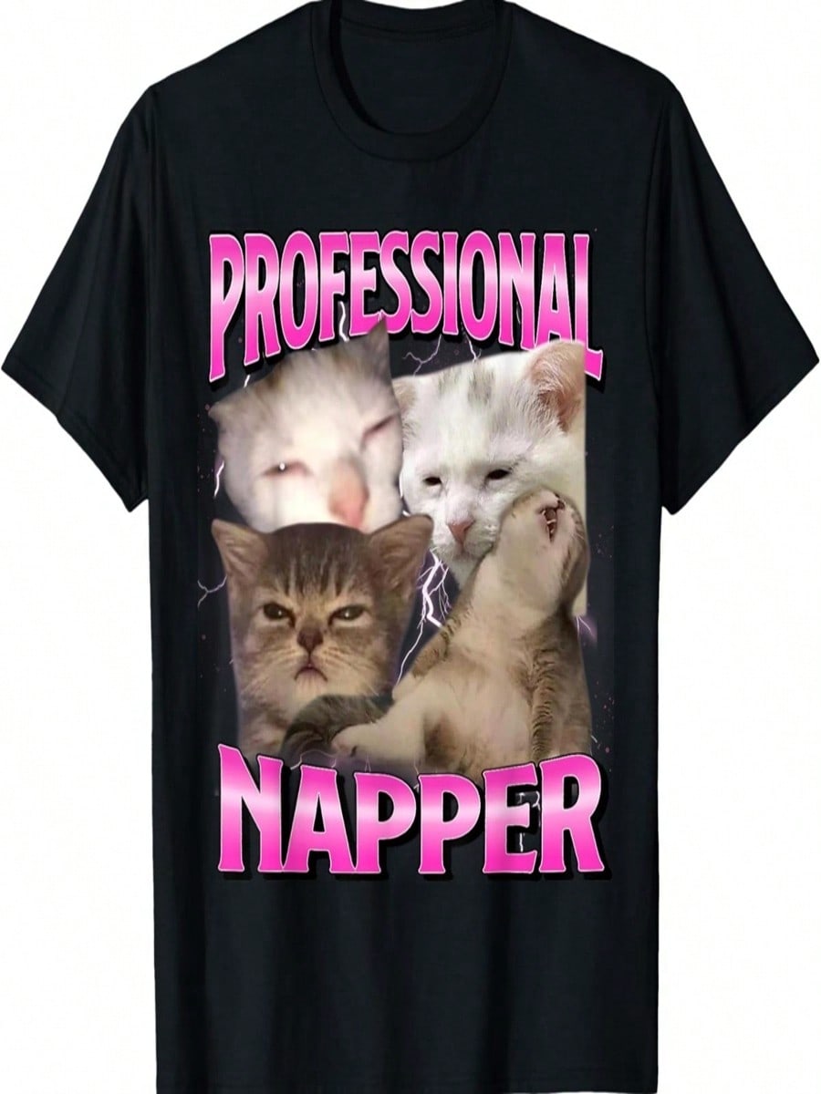 Professional Napper Silly Sleepy Cat Funny Cats Meme Humor T-Shirt S разноцветный