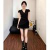 Fake two-piece lace embroidered dress women's summer waist pure desire skirt French pure desire lace irregular skirt